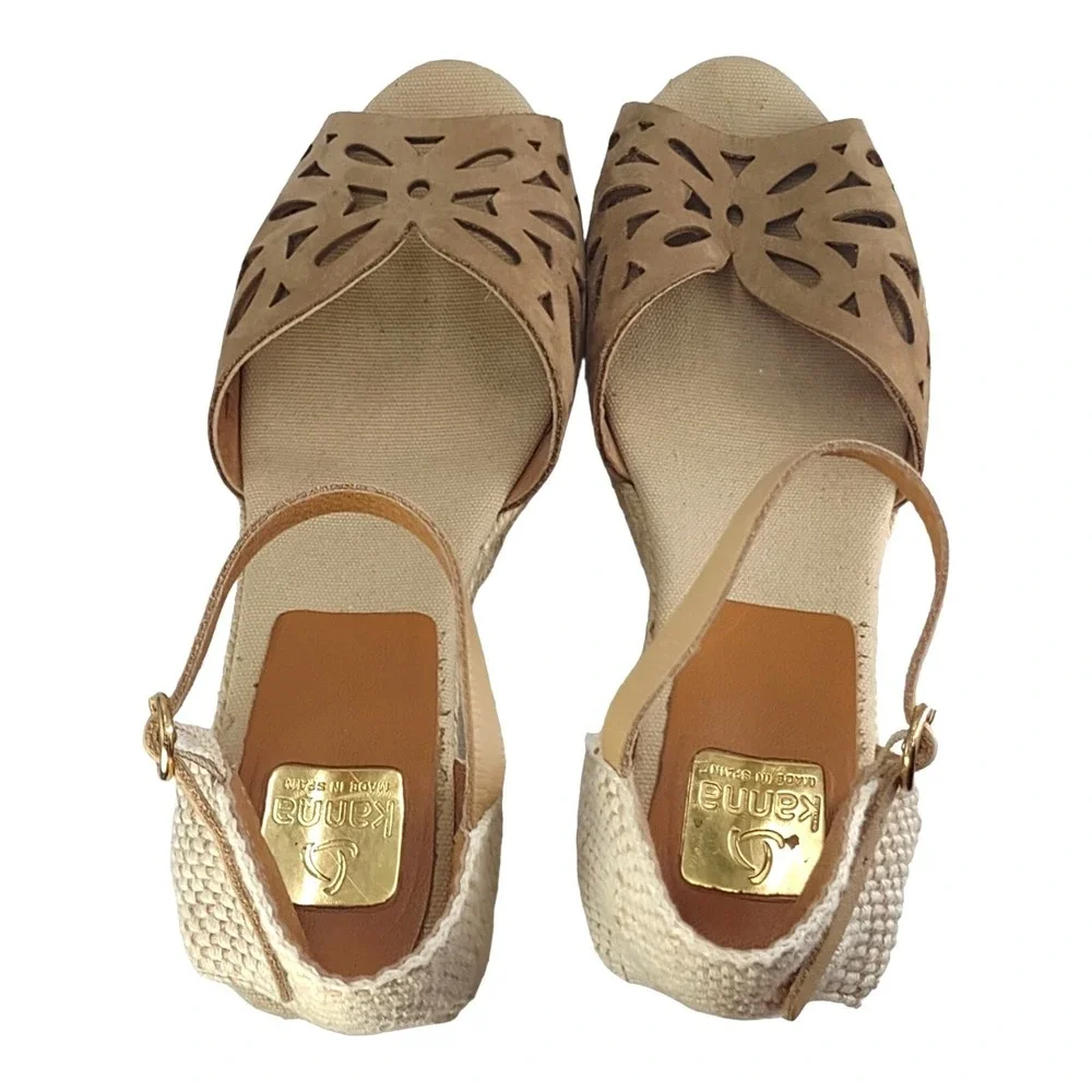 Kanna Women's Shoes Espadrille Wedge Heel‎ Sandals Tan Womens Size EU 40 US 9.5